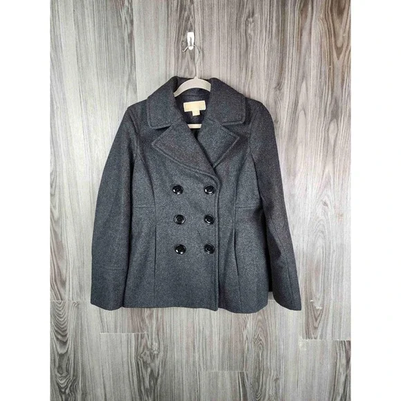 Michael Kors‎ Womens Charcoal Gray Wool Blend Double Breasted Pea Coat Small