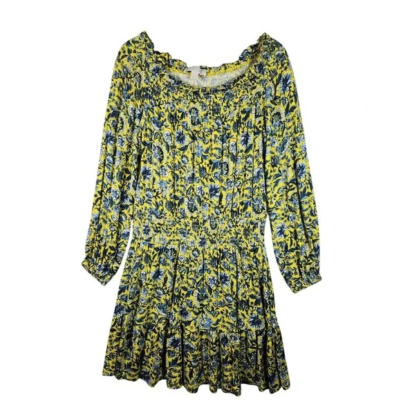 Michael Kors Medium Dress Yellow Floral Off Shoulder Prairie Cottage Boho Smock