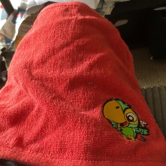 Red wash Cloth  with Colorful Parrot Patch