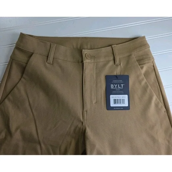 BYLT Premium Basics Everyday Pant Men 32 Tan Tapered Jogger Stretch NWT