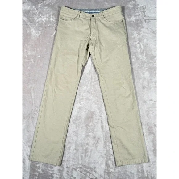Peter Millar Perfect Twill Pants 35 Beige Silk Cashmere Chino 5-Pocket Golf EUC