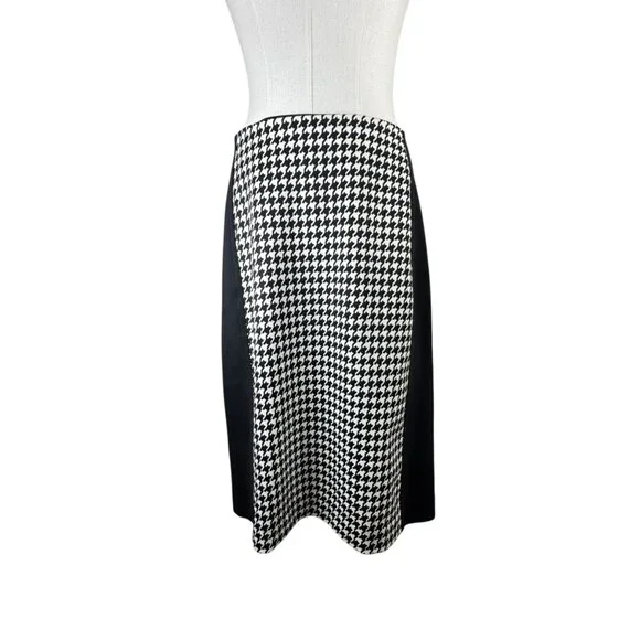 Michael Kors Houndstooth Pencil Skirt Size 10 Black White Colorblock Exposed Zip