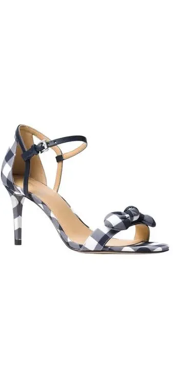 Michael Kors 8.5 $110 Pippa Gingham Sandals Mid Heels Optic White Admiral Blue
