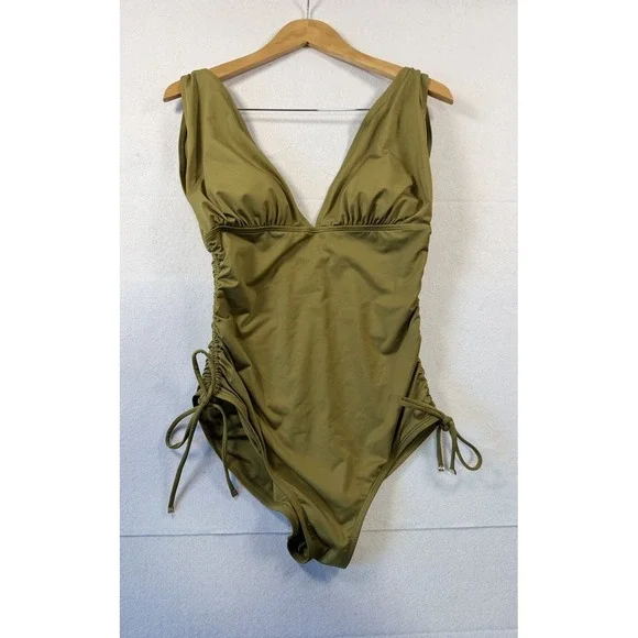 Michael Kors Size 14 Swimsuit Ruched Tie Side One Peice  Olive Green NWOT