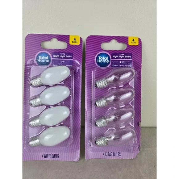 Total Home 4W Clear and White Night Light Bulbs 8‎ Pack
