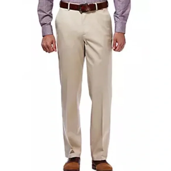 Haggar Men's Khaki Slacks Tan Flat Front Khaki Pants Sz 46” x 30” Big & Tall