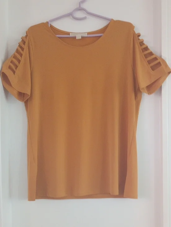 Michael Kors Mustard Yellow Short Sleeve Blouse Top Summer Size Large