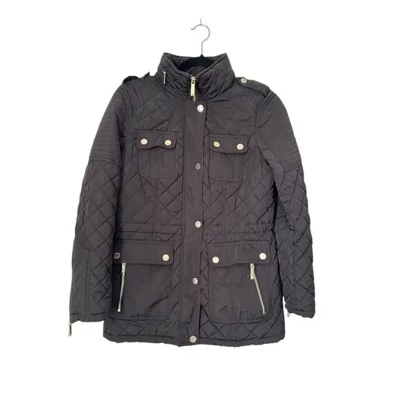 Michael Michael Kors Jacket Size‎ S Black Full Hidden Zipper Button Quilted Coat