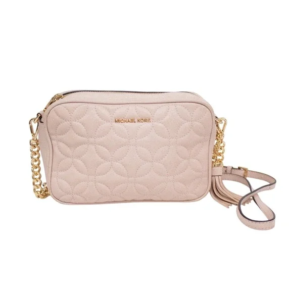 Michael Kors Quilted Floral Light Rose Gold Leather Camera Crossbody