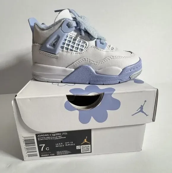 Nike Air Jordan 4 Retro TD Forget Me Not White Blue Toddler Size 7C w/ Box