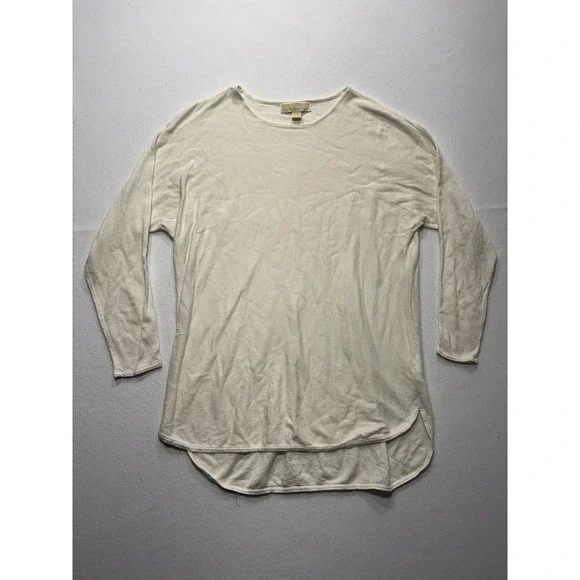Michael Kors Sweater Womens Large White Lightweight Knit High Low Hem Pullover