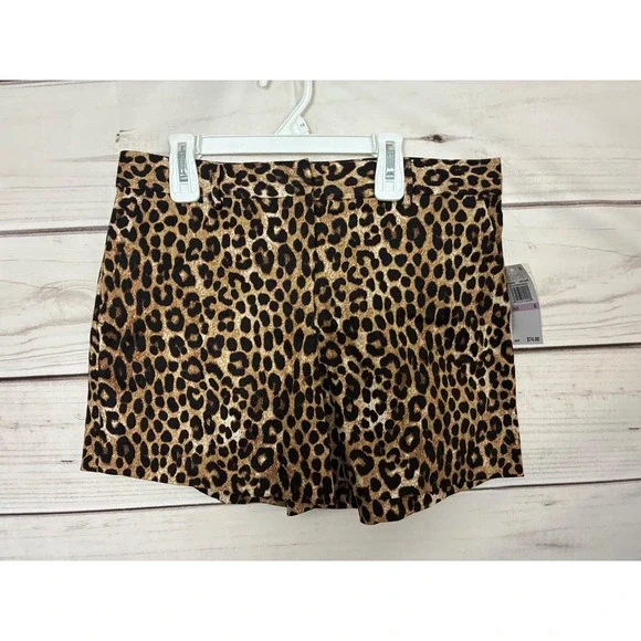 Michael Michael Kors Leopard Print Shorts Dark Camel MS23GBB6JF Womens Sz 6 NWT