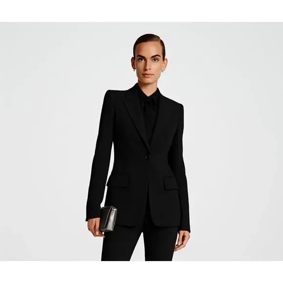 2290 Michael Kors Women Black Georginia Double Crepe‎ Blazer Jacker Size 8