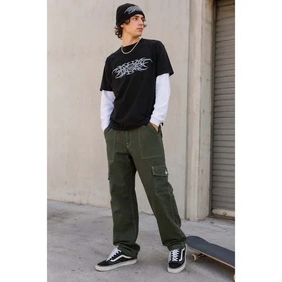 Distressed Dickies Carpenter Pants Olive Size 30x30 Y2K Workwear Grunge Skater