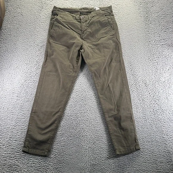 Zara Pant Mens 33x28 Green Cotton Chino Straight Business Career Preppy Stretch