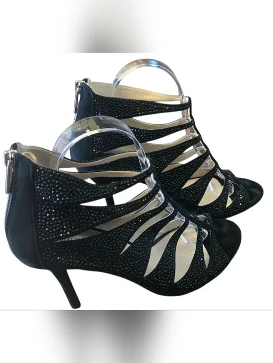 Michael Kors Black Crystal Strappy Cage Heels Sz 8M