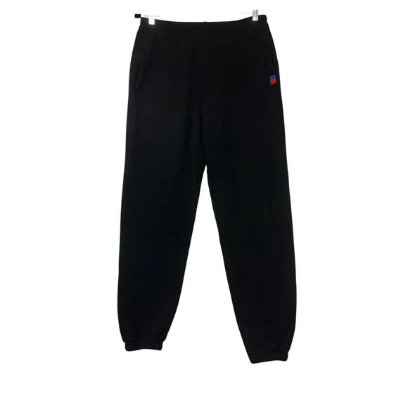 KULE Mens Small Black Sweatpants Joggers Signature Tab Elastic‎ Waist Cuffed S