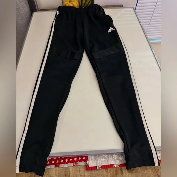 Adidas mens Black Joggers with White Stripes