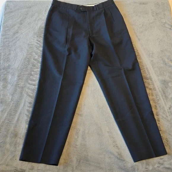 St Michael Marks & Spencer Men's‎ Dress Pants 34x31 Navy Blue Wool Blend Pleated