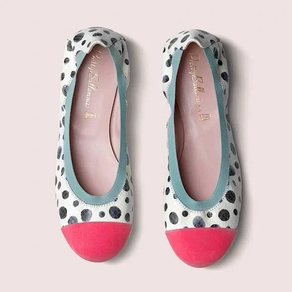 Pretty Ballerinas Kids Handmade Valerie Polka Dot Croc Embossed Leather Flats
