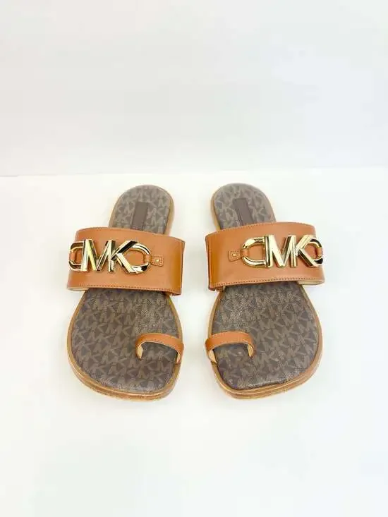 Michael Kors Rory Flat Thong Sandals in Brown Signature Logo Canvas