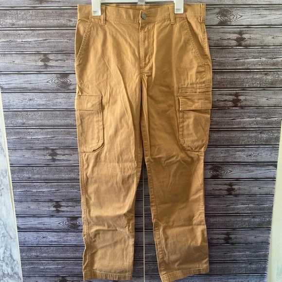 LL‎ Bean Men's BeanFlex Standard Fit Cargo Pants Size 32 x 32 Tan Pockets Logo