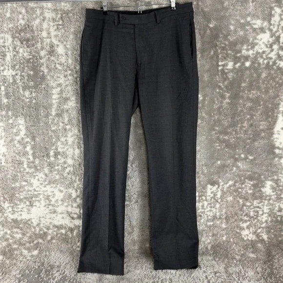 Calvin Klein Size 34x32 Slim Fit Flat Front Dress Pants Charcoal Gray Men