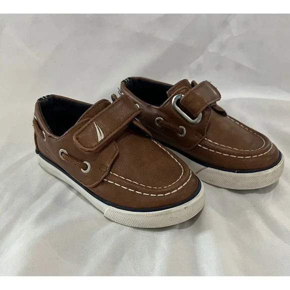 Nautica Little River Kids Brown Leather Boat Shoes Hook‎ and Loop Size 7 Toddler