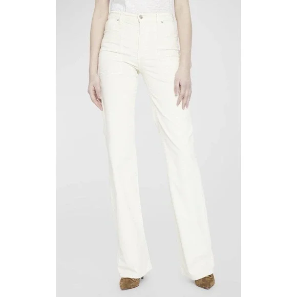Veronica Beard Crosbie Wide Leg Corduroy Pants High Rise Sz 32 Cream Ecru