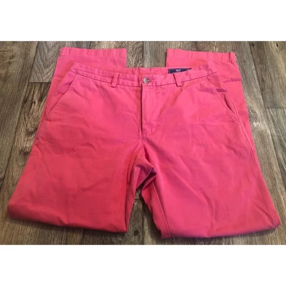 Vineyard Vines Slim Fit Breaker Pants Red Pink Chino Pants Tag 32x30 Meas 34x30