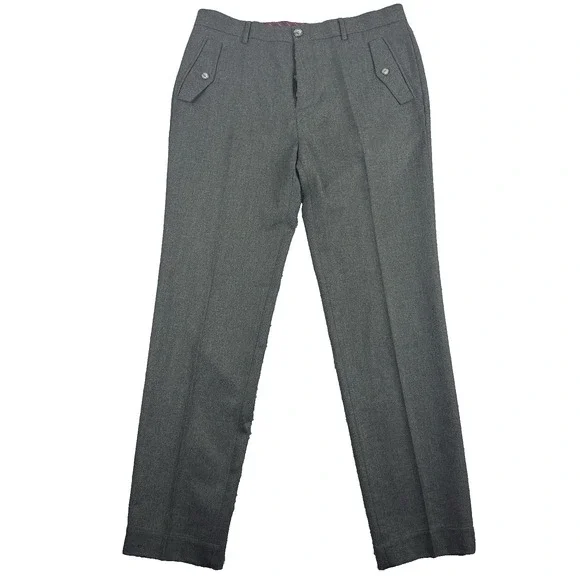 Hickey Mens Wool Dress Pants 35 Brown Heather Wool Trouser Classic Button‎ Fly
