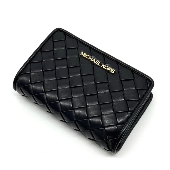Michael Kors Medium Quilted Bifold Zip Chain Wallet Black