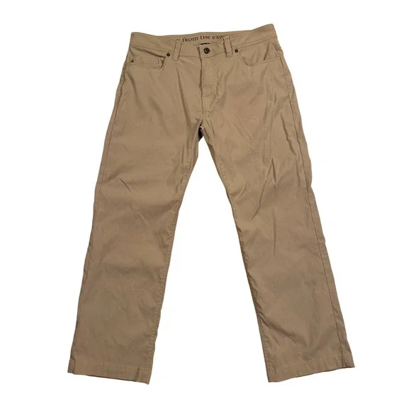 Prana Mens Slim Fit Pants Tan Khaki 5-Pocket Outdoor‎ Casual Size 35