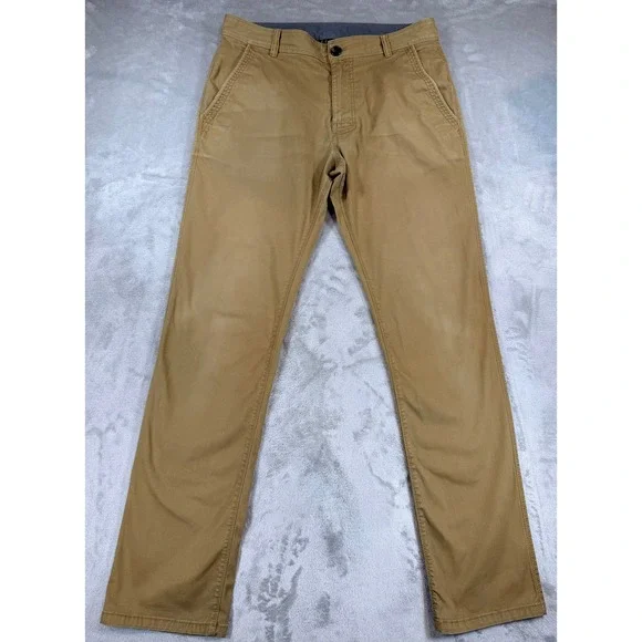 PrAna Mens Chino Organic Cotton Pants Straight Fit Stretch Cotton Tan 32x31