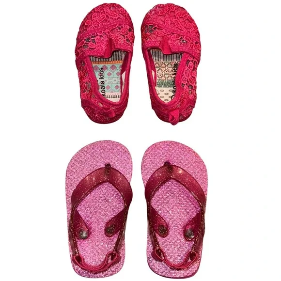 Baby / Toddler Shoes Set of 2 - Koala Kids Pink‎ Lace Shoes & Glitter Flip Flops