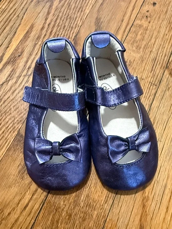 Old soles leather baby toddler Metallic Purple Mary Jane Shoes with Bow size 6