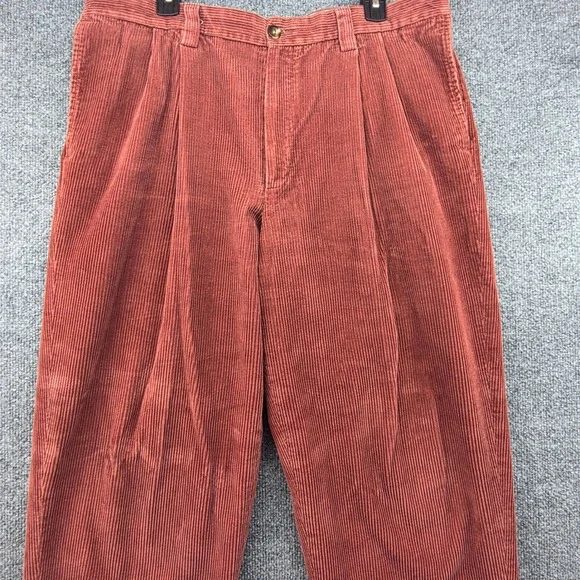 LL Bean Comfort‎ Waist Corduroy Pants Men 38 Red/Orange Pleated Casual