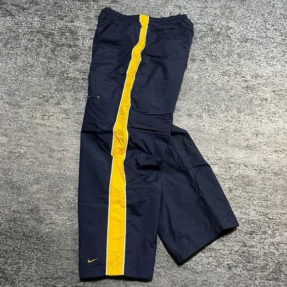 Nike Track Pants Mens XL Navy Blue Yellow Striped Baggy Wide‎ Leg Swoosh Y2K