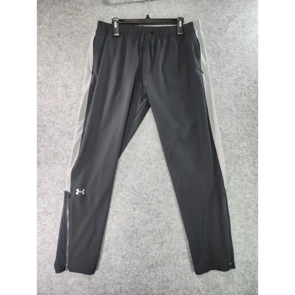 Under Armour Trackpants Mens XL Black Zipper Ankle‎ Loose Workout Gym