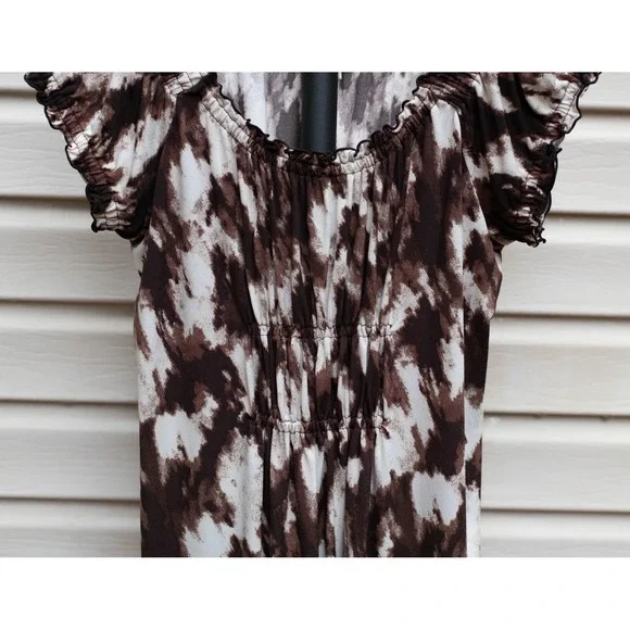 Michael Kors Dress Womens M Brown Animal Print Smocked Midi Stretch Pull On