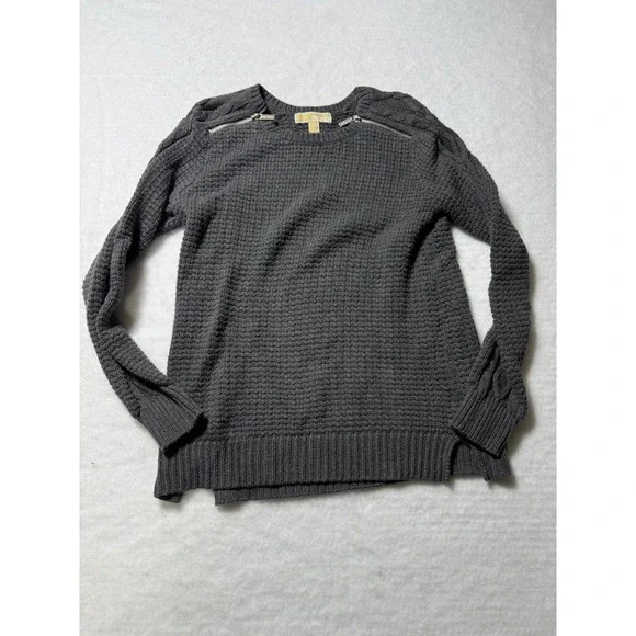 MICHAEL Michael Kors Grey Cable Knit Sweater with Shoulder Zippers Women's Sz M