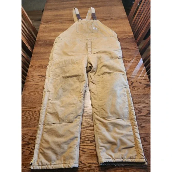 Carhartt Overalls‎ Mens 50x32 Quilt Lined Work Bib Pants R03 Brown Double Knees