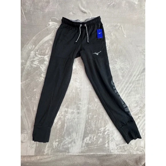 Mizuno Performance Mens Small Black Fleece Lined Tapered Jogger Sweatpants NWT