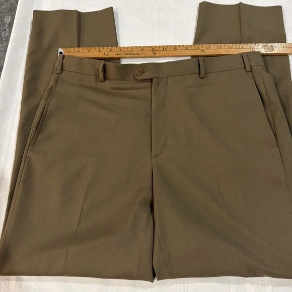 Zanella Mens Dress Pants Size 38 Brown Wool Flat Front Trousers Italy