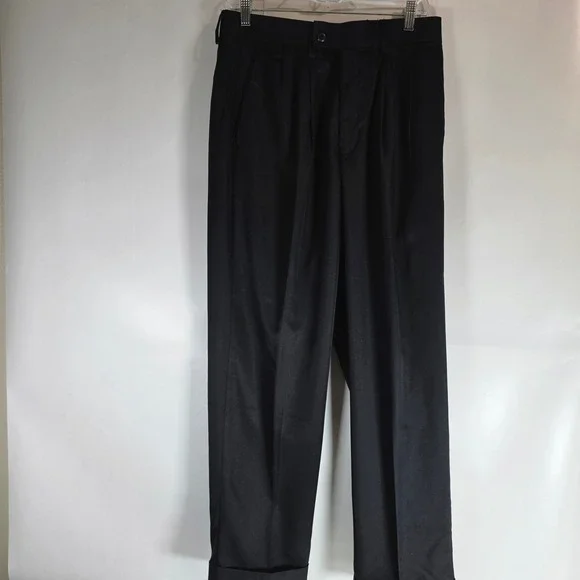 Alan Flusser Golf Pants Mens 32x30 Black Pleated Cuffed No Iron NWT