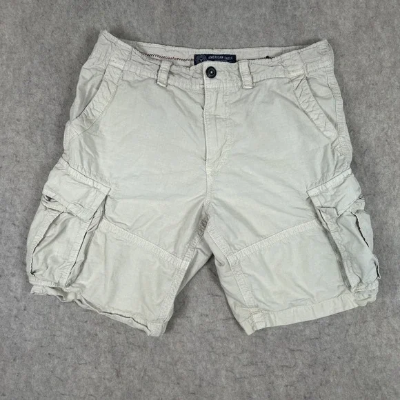 American Eagle Mens Khaki Chino Shorts Beige 100% Cotton Size 33 Classic Fit