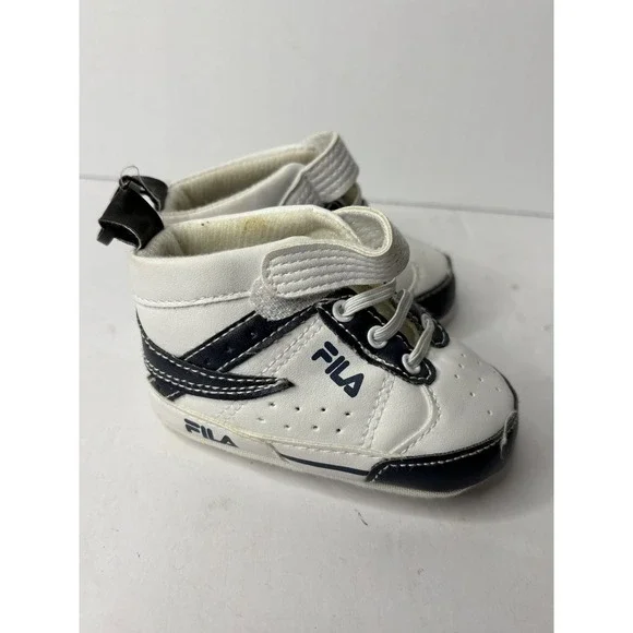 Fila Baby Sneakers‎ White Navy Blue High Top Crib Shoes 6-9 Months 5208