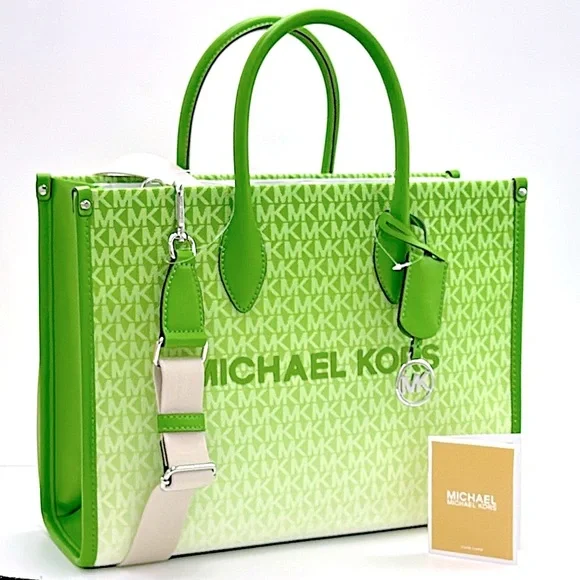 Michael Kors Mirella Medium Ombré Logo Tote Bag Jungle Green  NWT