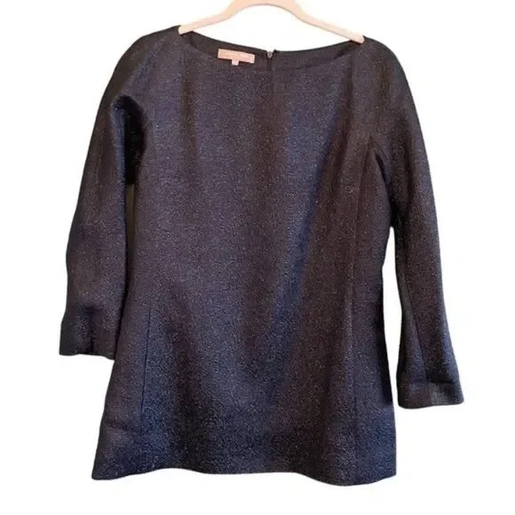 Michael Kors ITALY Metallic Black Silk Wool Pockets Tunic Top Sz 10 Quiet Luxury