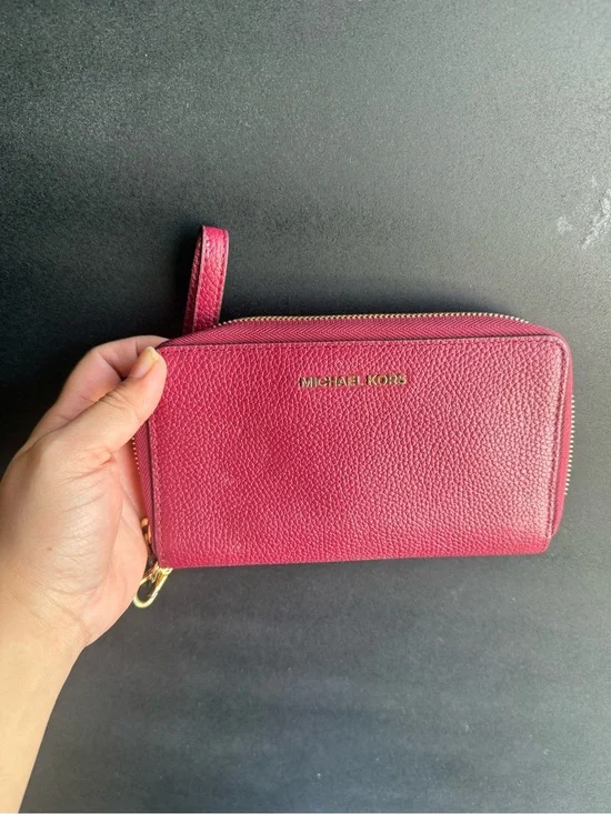 Michael Kors Berry Pink Leather Wristlet Clutch